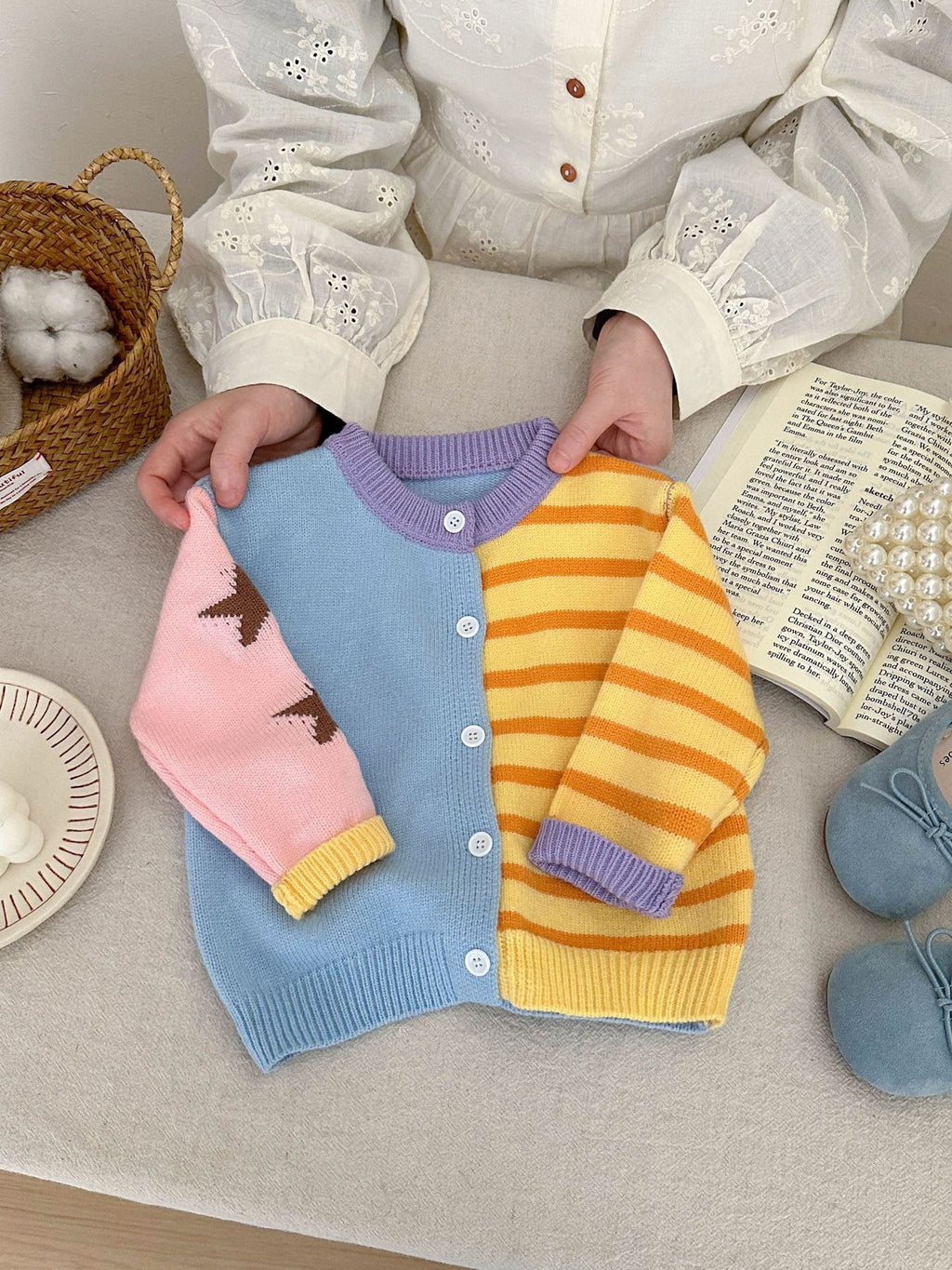 Fashionable Multicolor Striped Knitted Cardigan for Baby Girls