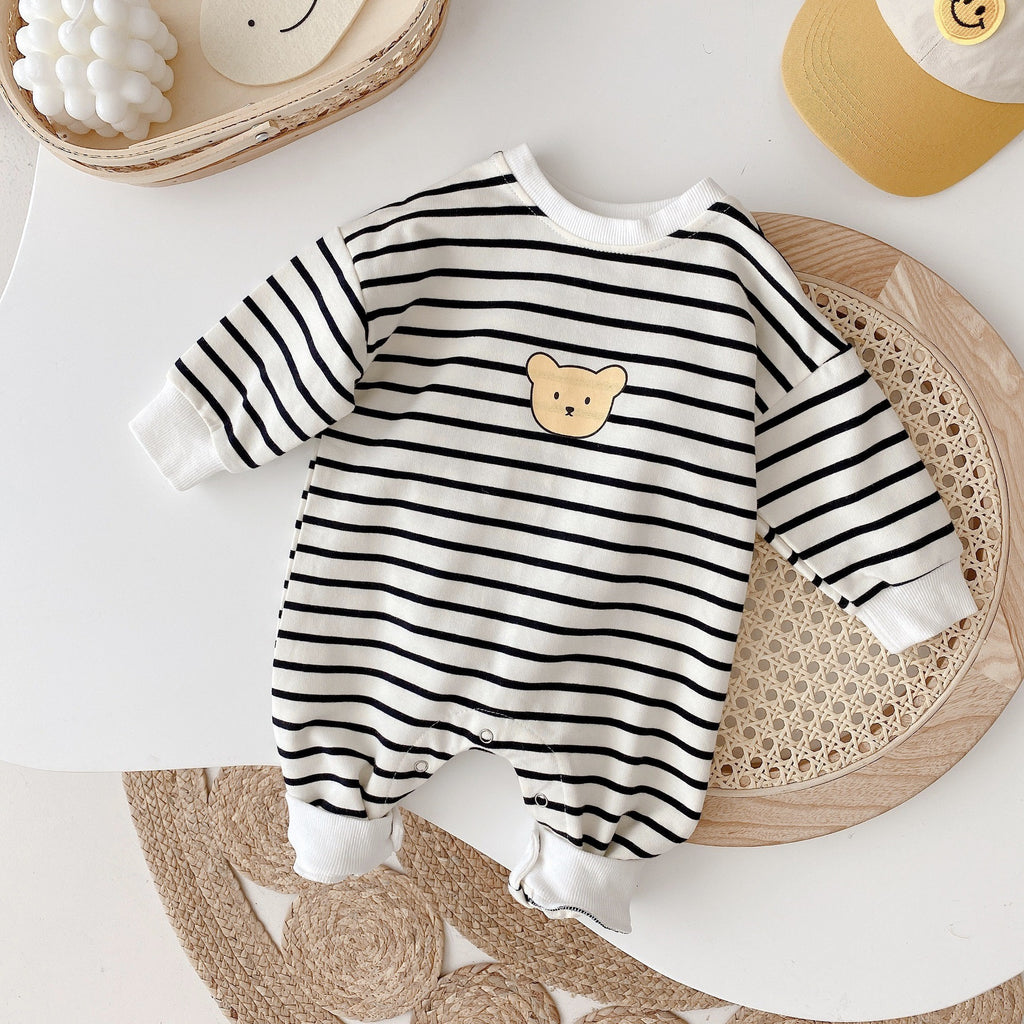 Children's Jumpsuit with Stripes and Teddy Bear