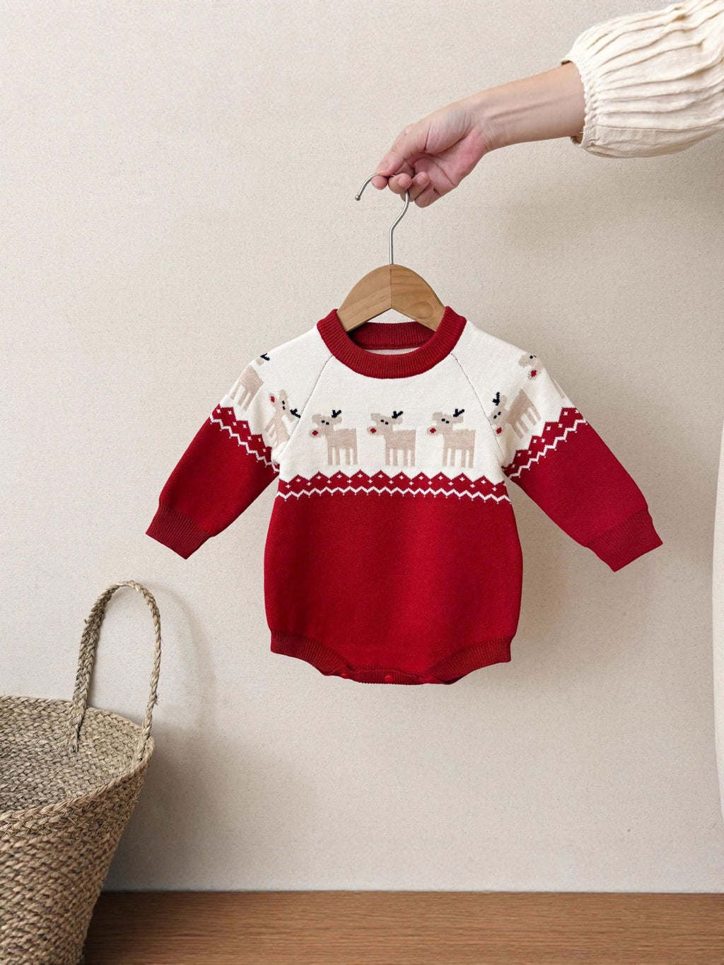 Tute intere natalizie per neonati a maniche lunghe in maglia
