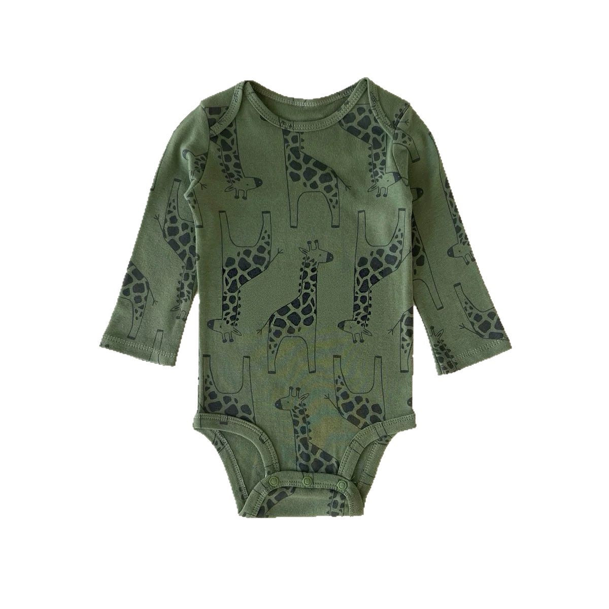 Baby Bodysuit, Green with Giraffes