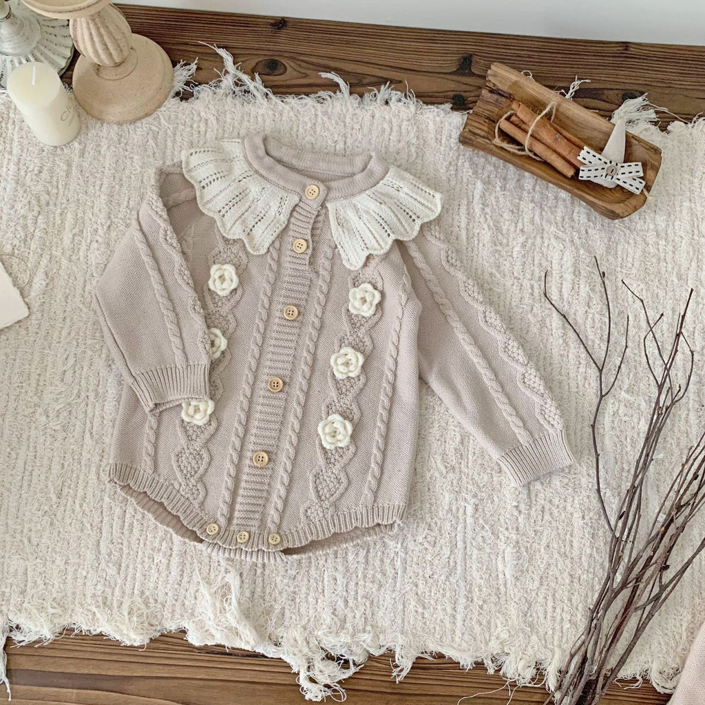 Baby Knitted Bodysuit with Little Flowers