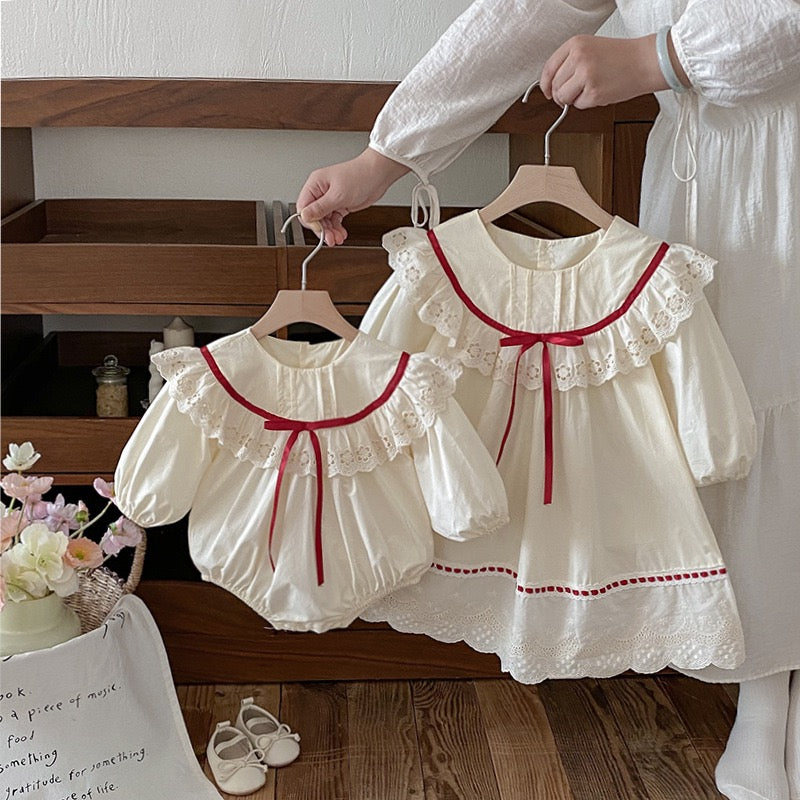 Women's Bodysuit/Dress with Lace and Bow