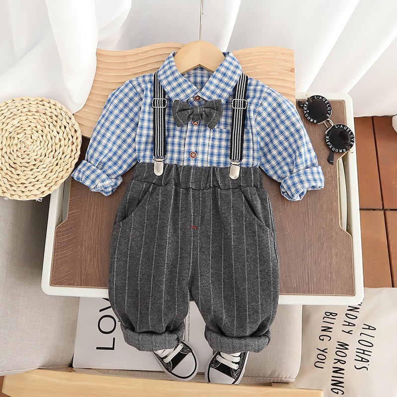 Toddler Boy White Shirt & Suspender Pants Set