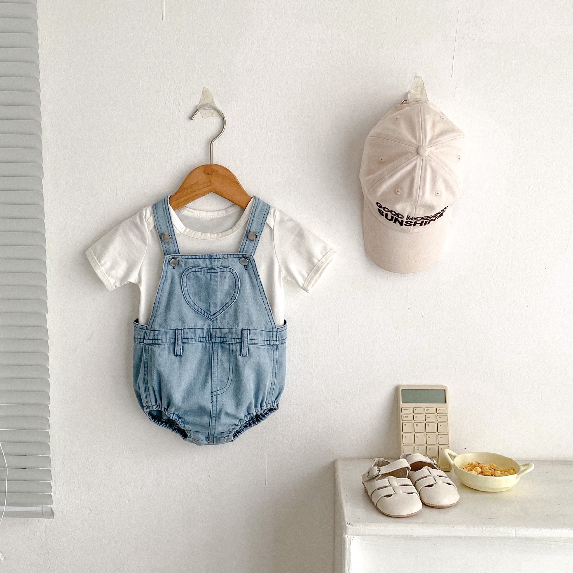 Children's Denim Overalls with Heart Print