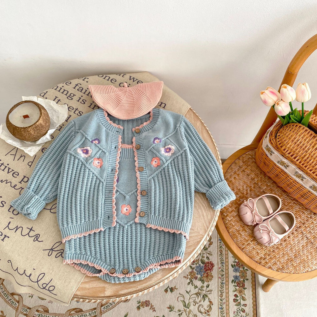 Children's Knitted Set with Little Flowers, 2 Pieces