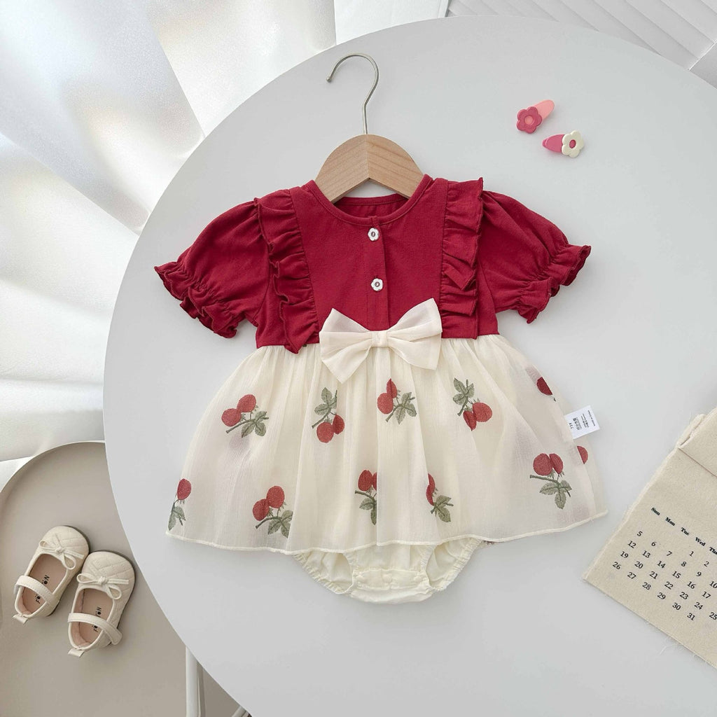 Cherry Baby Dresses Outfits Sleeve Ruffle Newborn Clothes