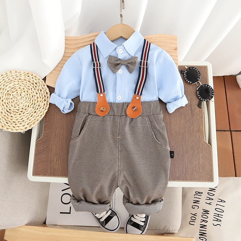 Toddler Boy White Shirt & Suspender Pants Set