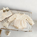 Long Sleeved Waffle Cotton Lace Splicing Baby Bodysuits Dress