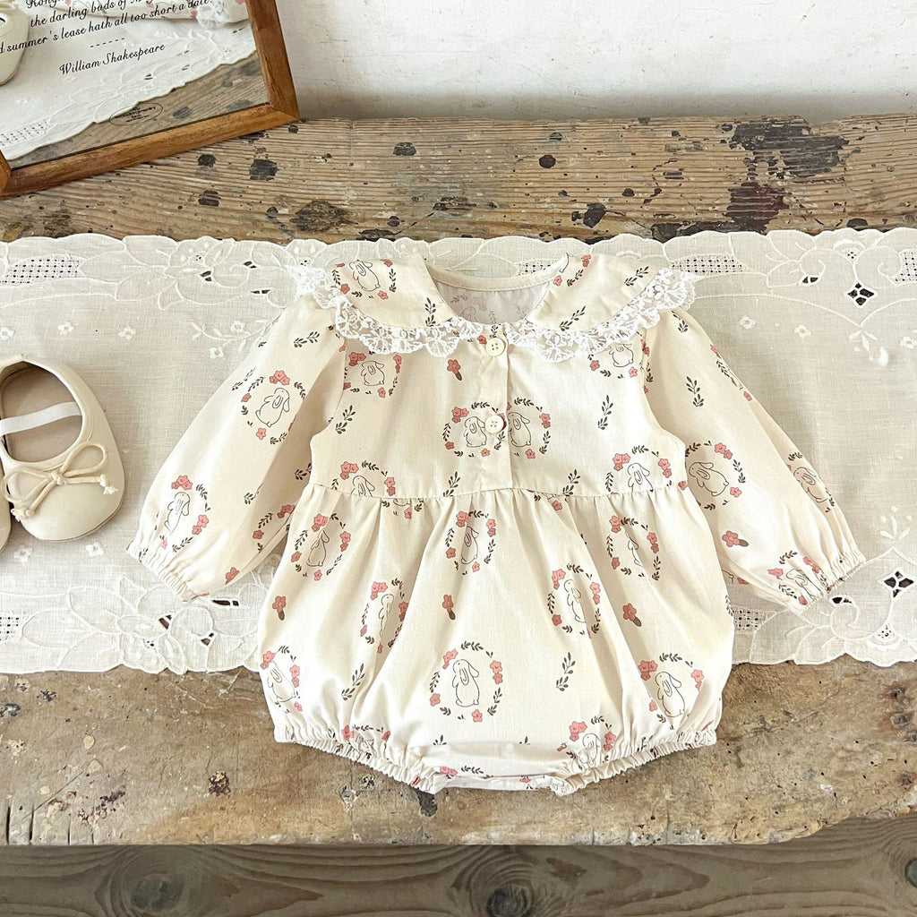 Baby Girls Lace Splice Long Sleeve Cotton Bodysuit