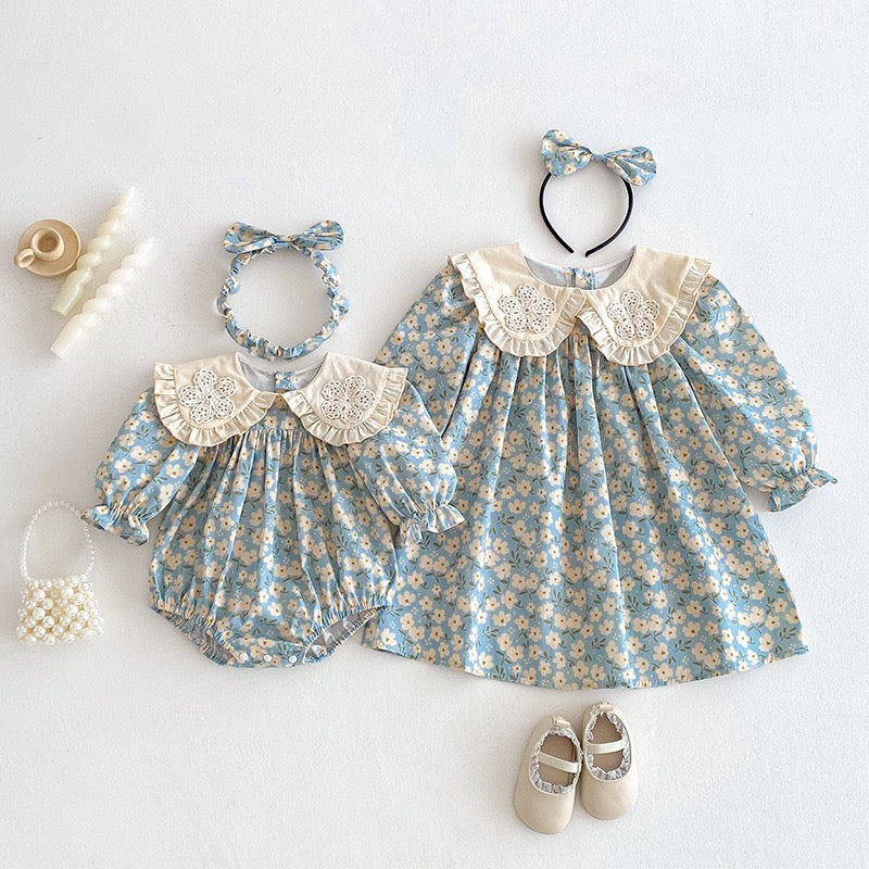 Children's Bodysuit/Dress with Flowers and Collar