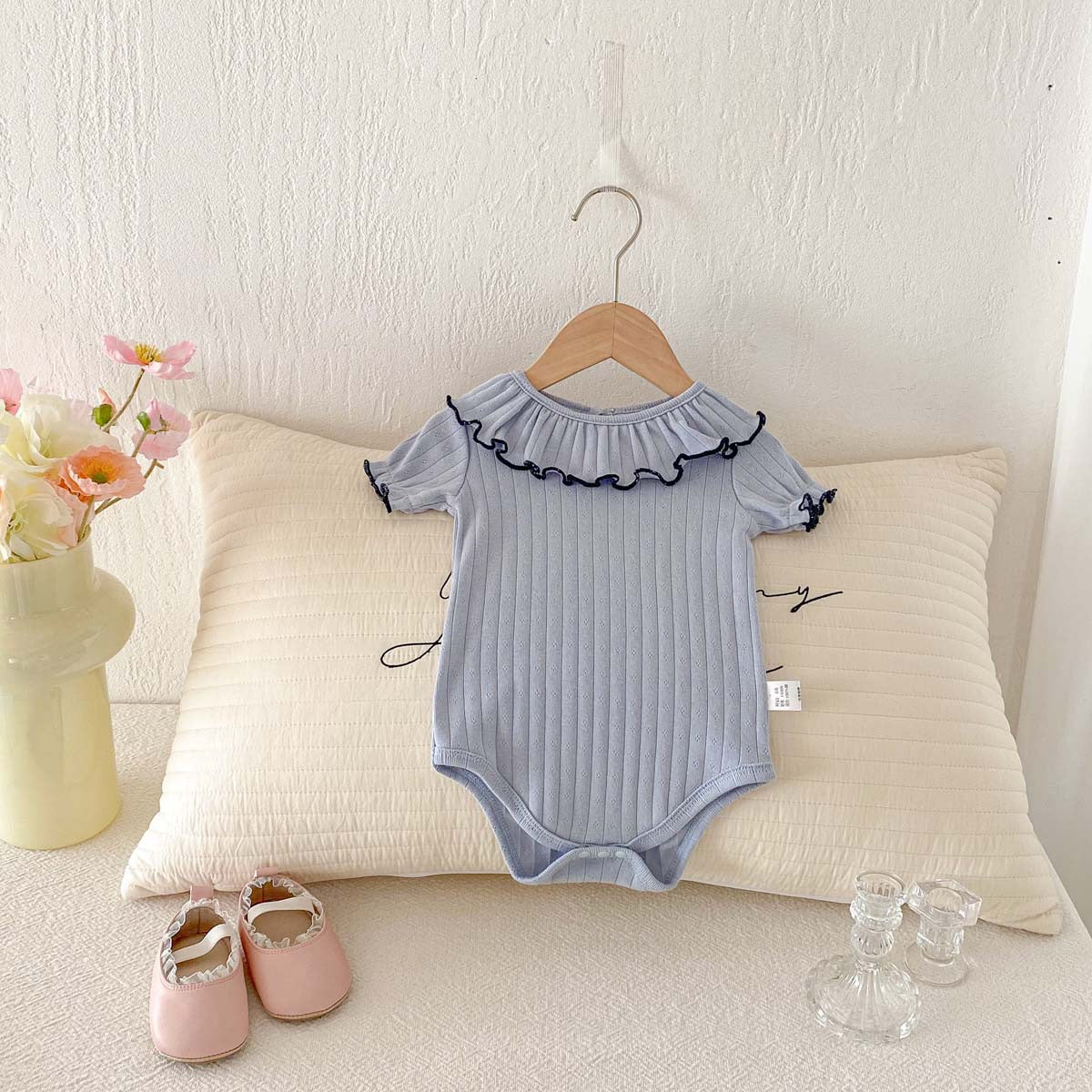 Baby Cotton Ruffle Collar Ribbed Romper