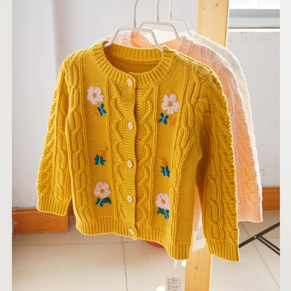 Children's Knitted Cardigan with Little Flowers