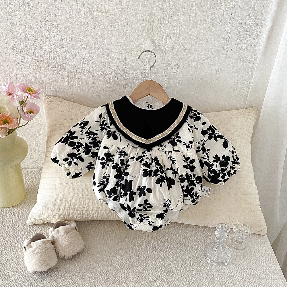 Black Floral Bodysuit/Dress for Women