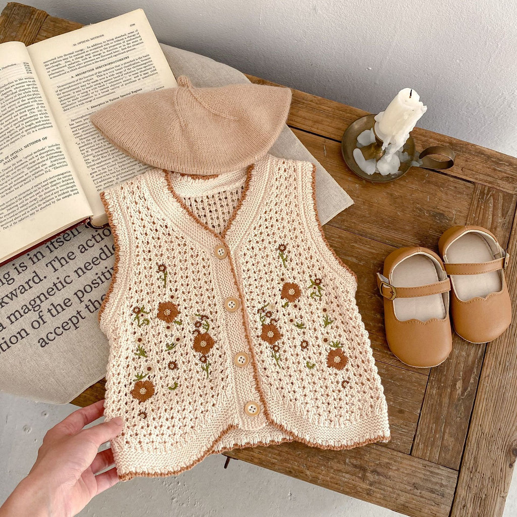 Baby Girls Embroidered Floral Knitted Vest Cardigan