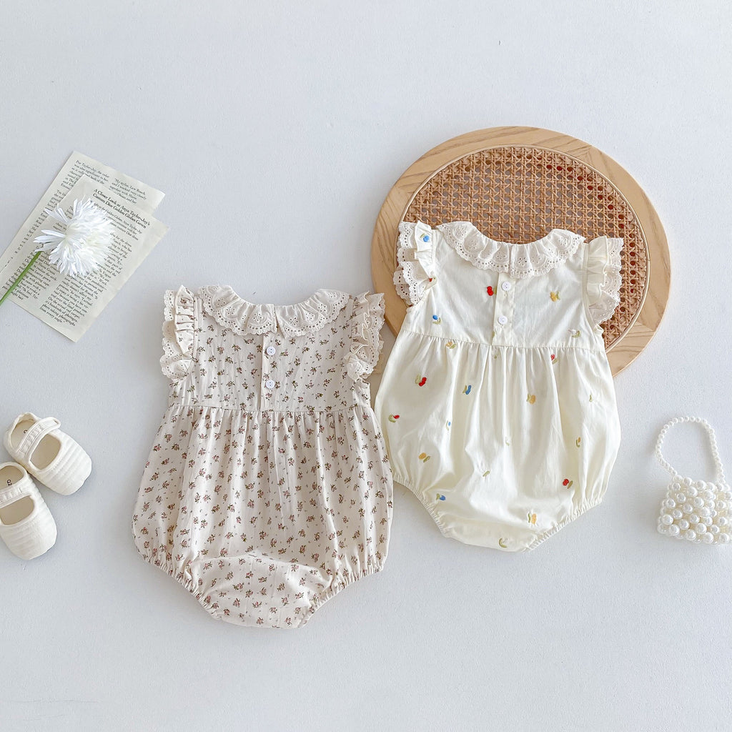 Baby Bodysuit with Lace and Flowers