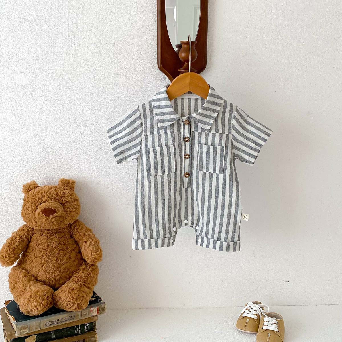 Baby Boys Striped Collared Romper