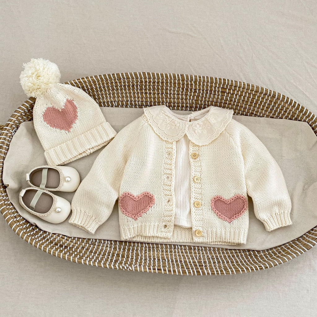 Children's Knitted Cardigan with Little Hearts