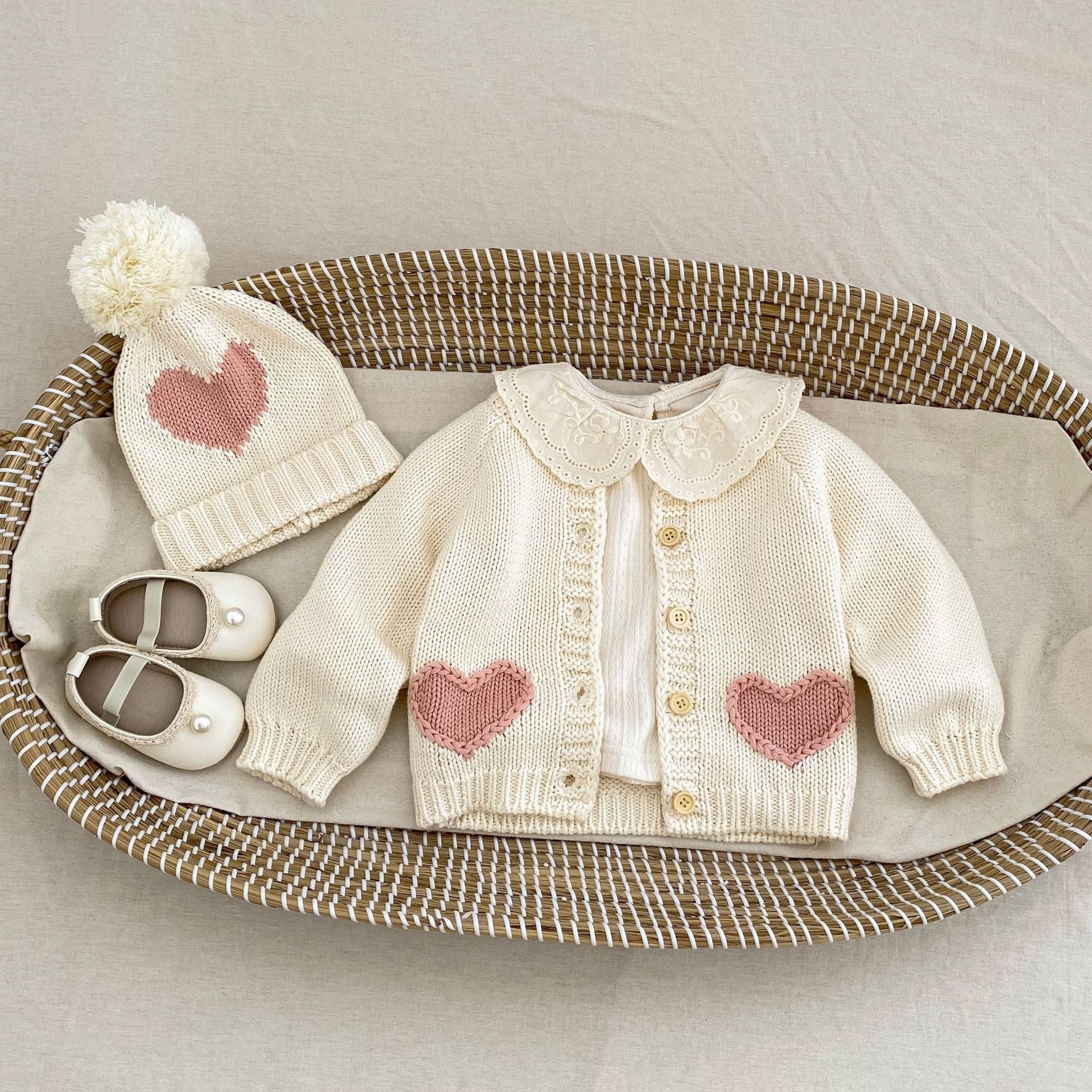 Children's Knitted Cardigan with Little Hearts