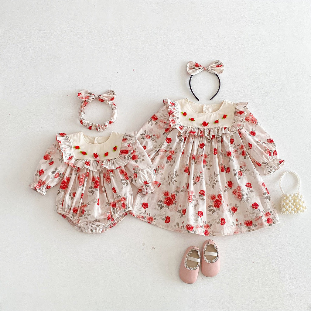 Vestiti da principessa in cotone a maniche lunghe per bambine Tuta da neonata vestito abbinato per sorelle