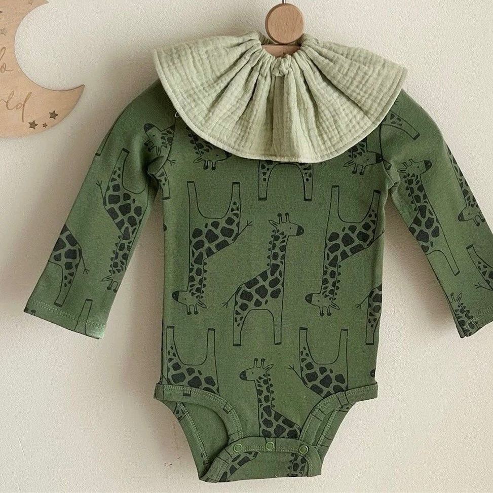 Baby Bodysuit, Green with Giraffes