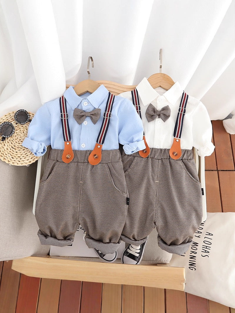 Toddler Boy White Shirt & Suspender Pants Set
