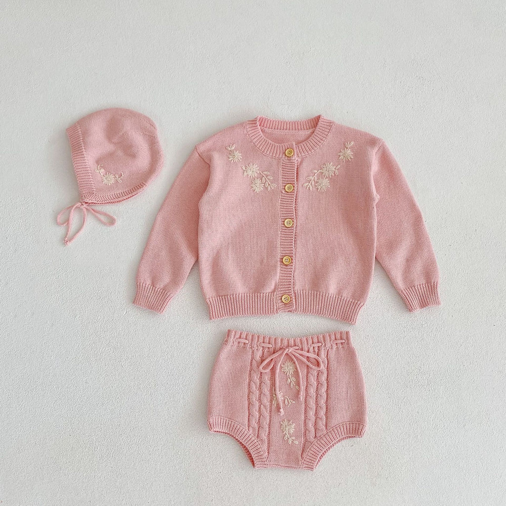 Children's Knitted Set with Embroidered Flowers