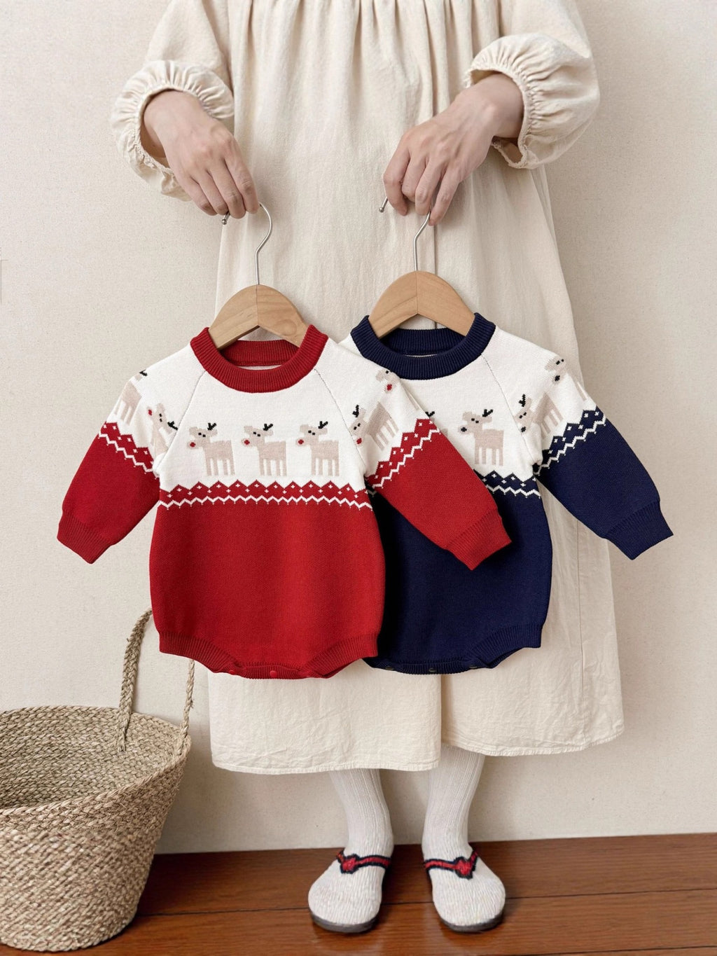 Tute intere natalizie per neonati a maniche lunghe in maglia