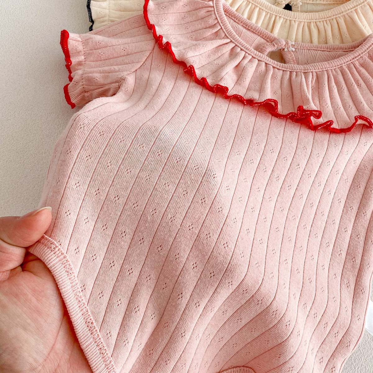 Baby Cotton Ruffle Collar Ribbed Romper