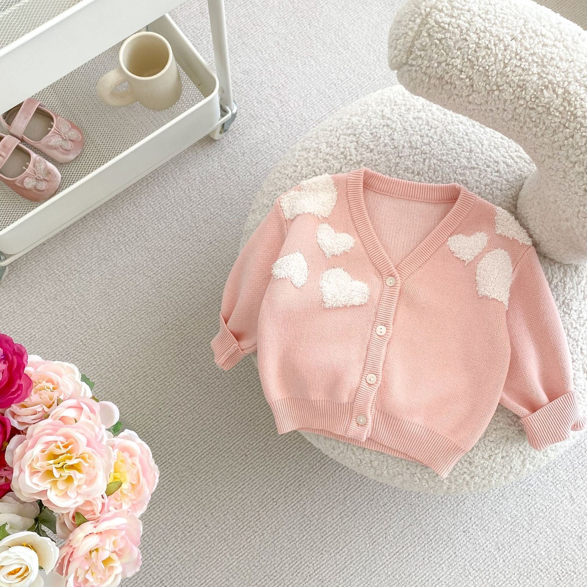 Children's Knitted Cardigan with Love Buttons