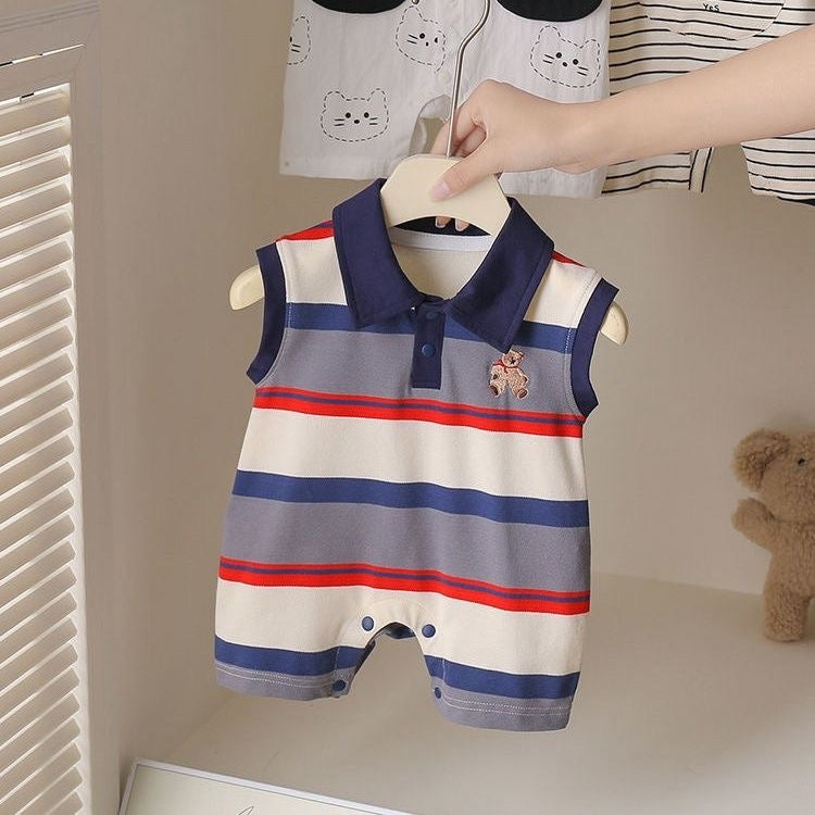 Pelele de bebé con rayas y osito de peluche