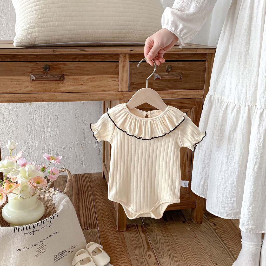 Baby Cotton Ruffle Collar Ribbed Romper
