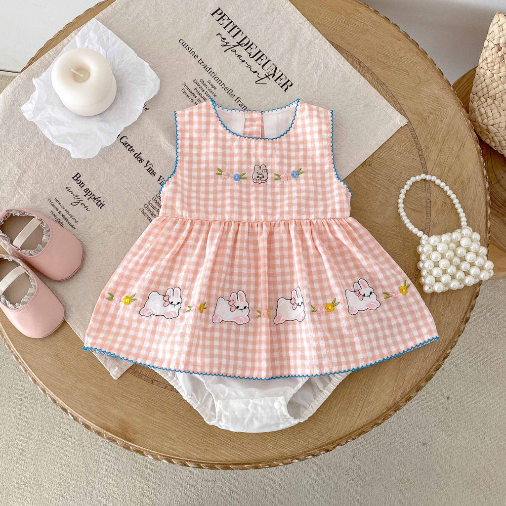 Baby Girl Floral Bunny Plaid Romper
