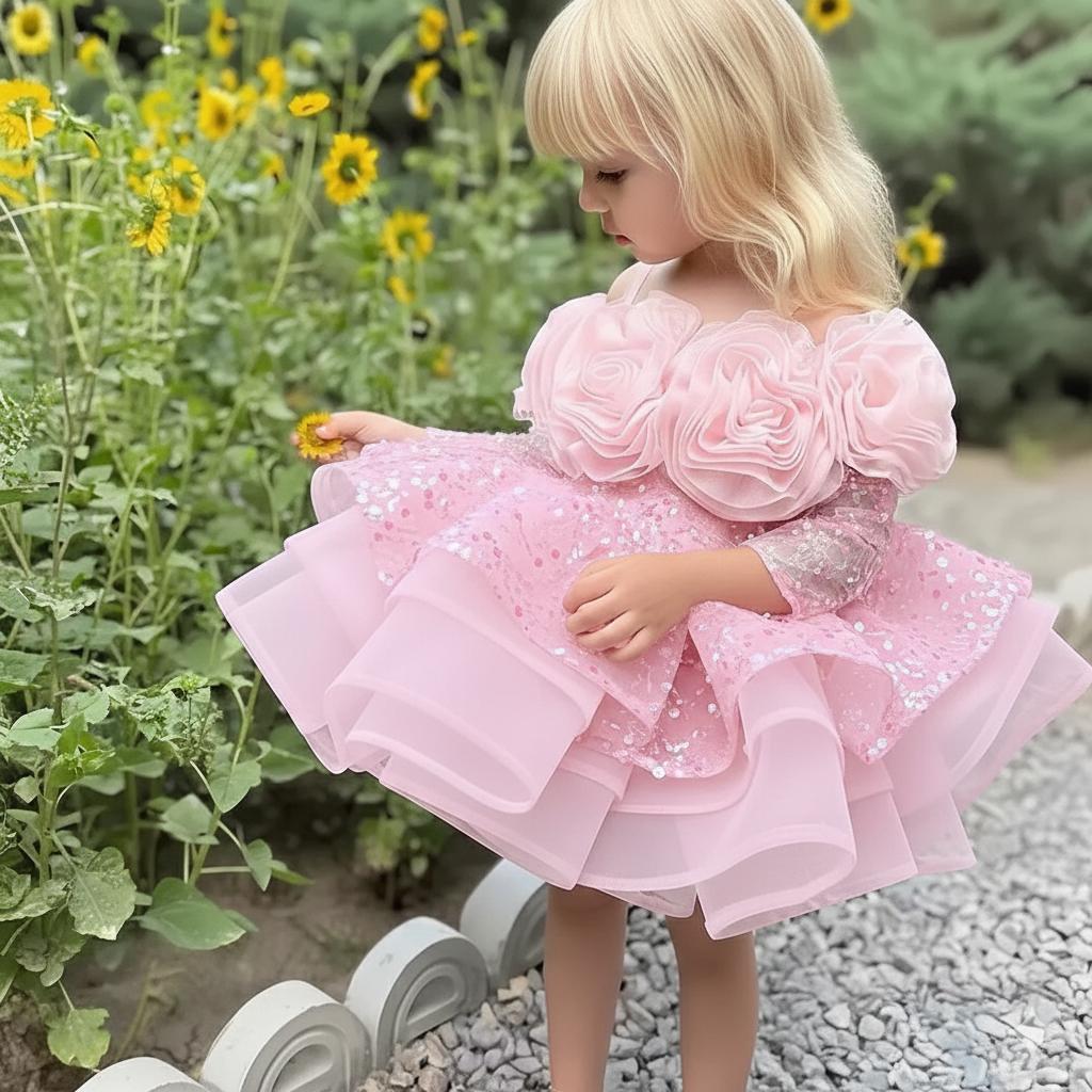 Children's Dress with Sparkling Flowers