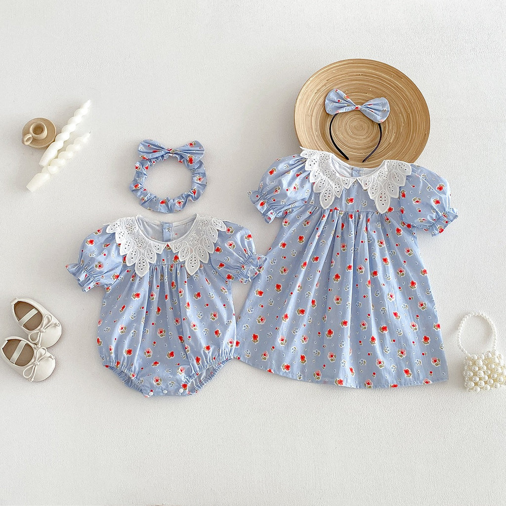 Infant Baby Romper Flying Sleeve Cotton Print Kids Princess Dresses