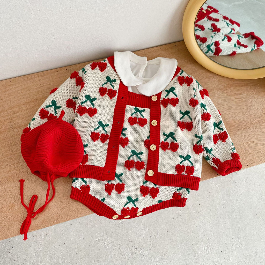 Toddler Girl Cherry Cardigan & Jumpsuit Set