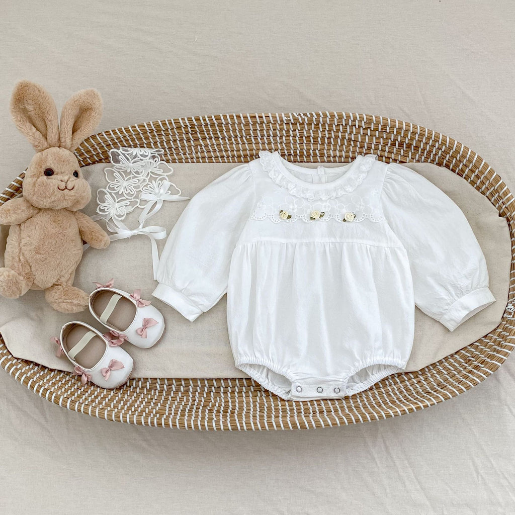 White Baby Bodysuit with Flowers