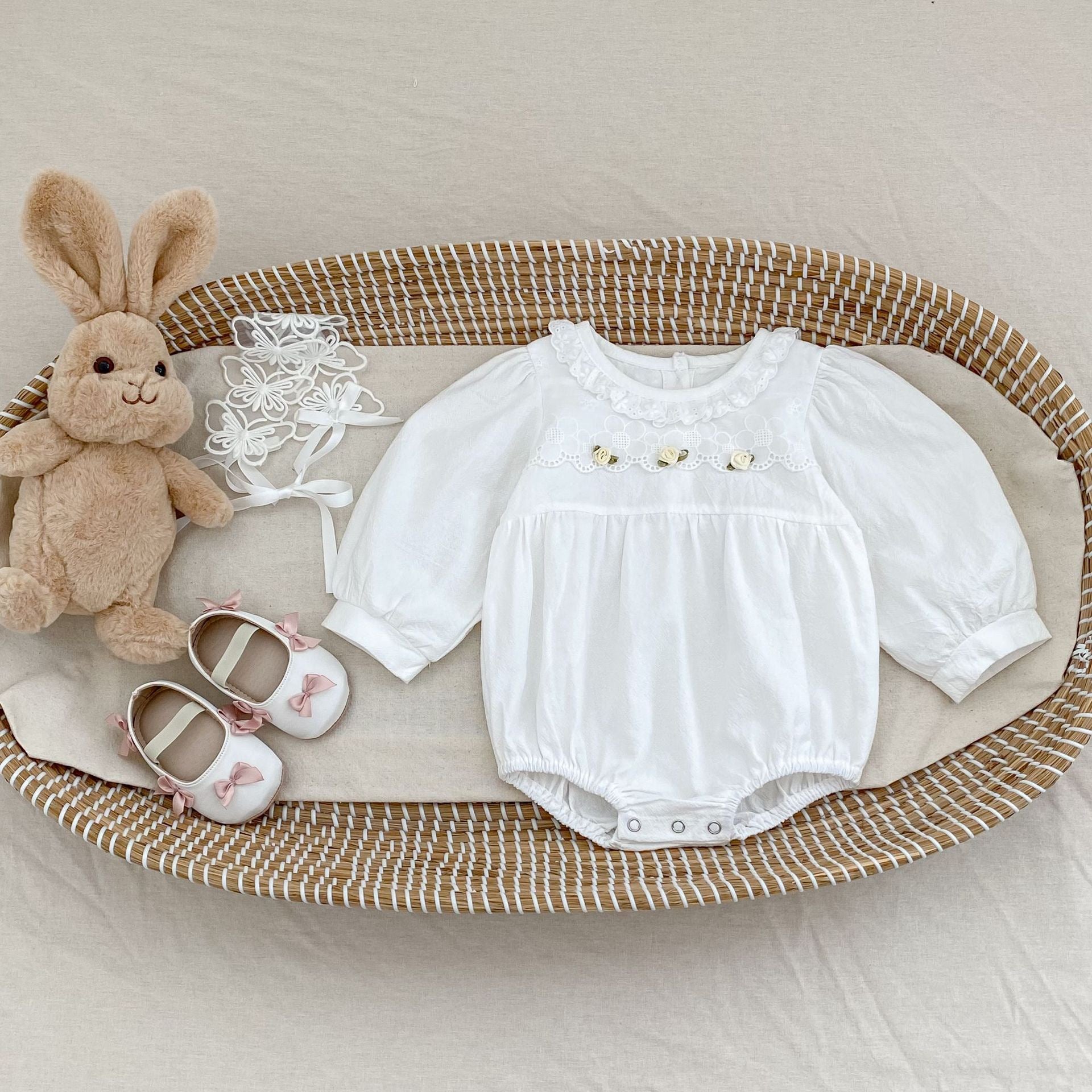 White Baby Bodysuit with Flowers