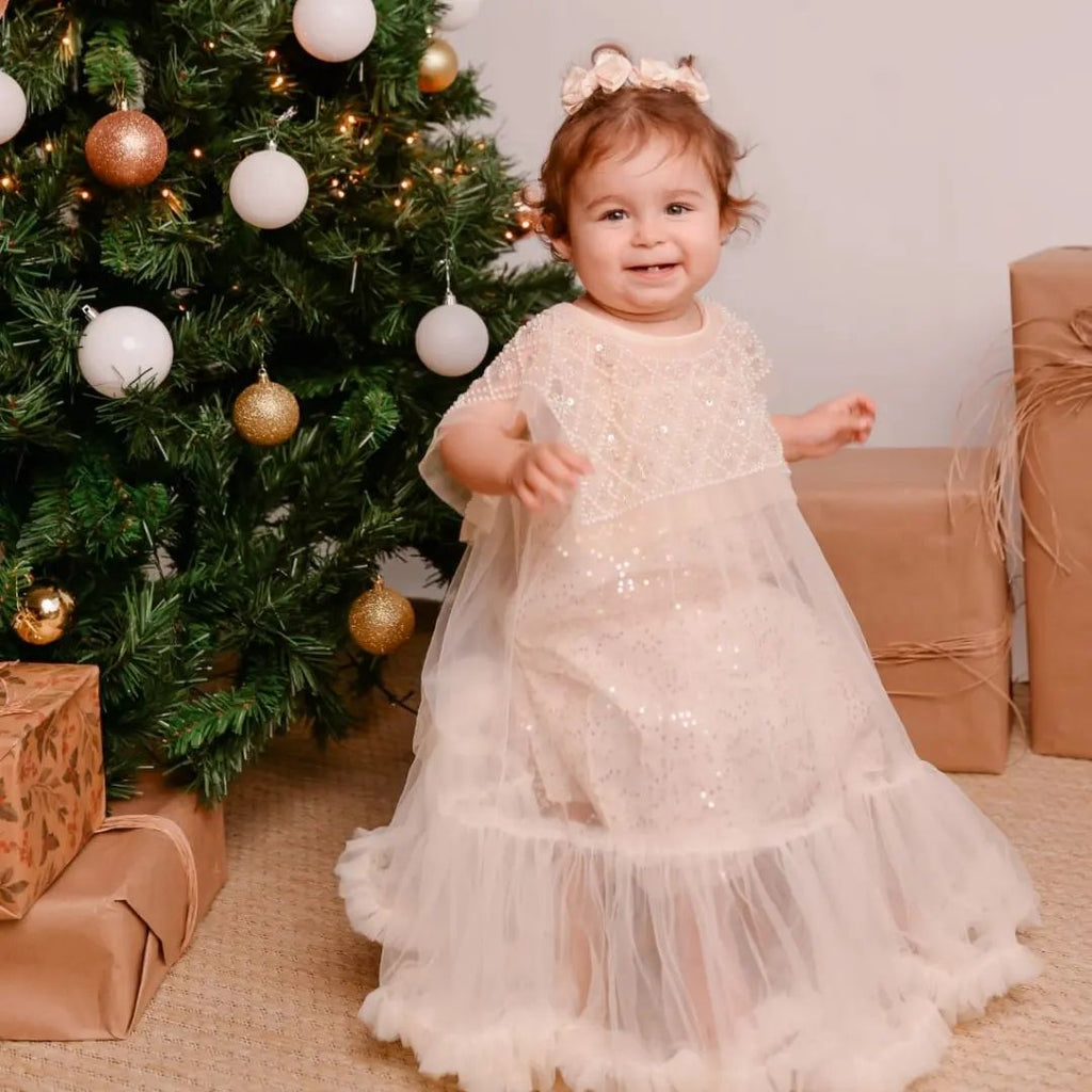 Vestito glitterato per bambine con ruches