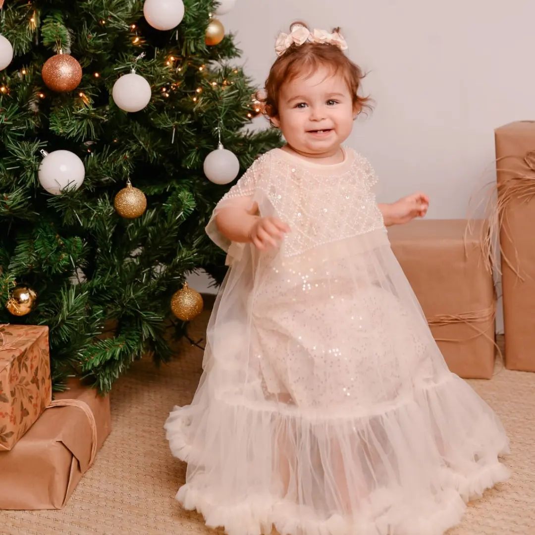 Vestito glitterato per bambine con ruches