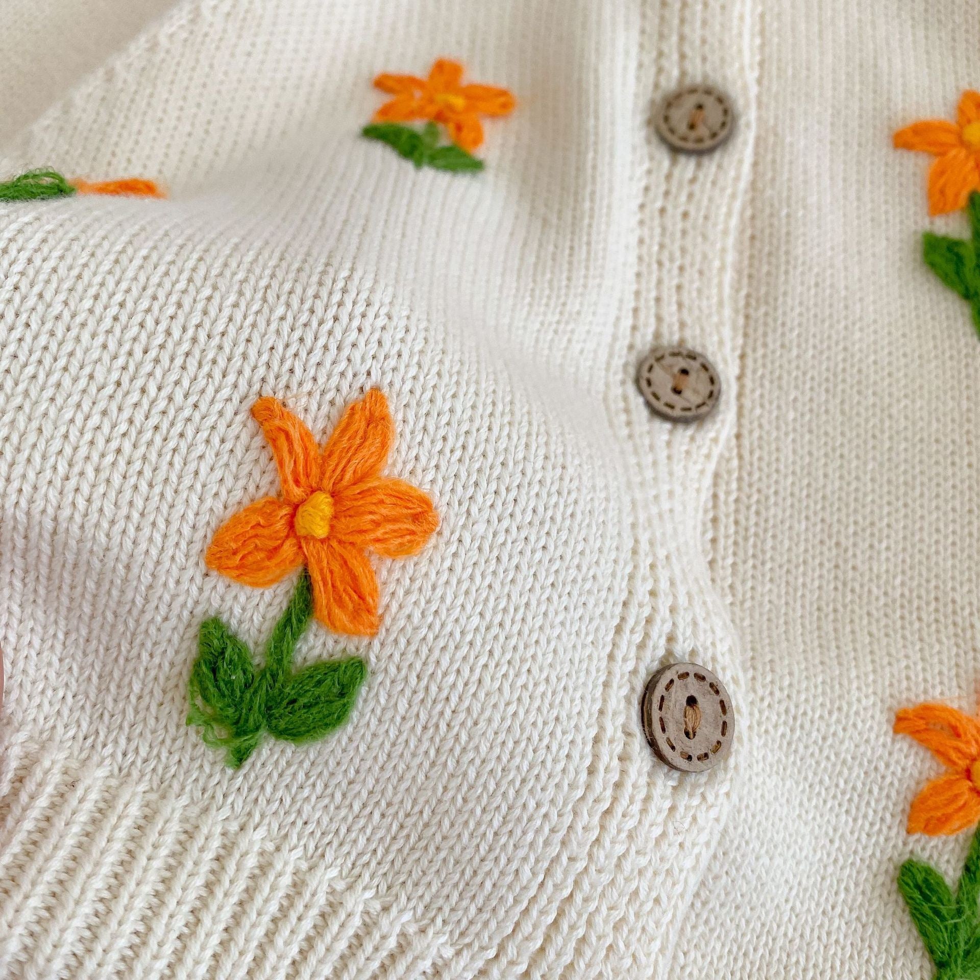 Children's Cardigan with Knitted Flowers