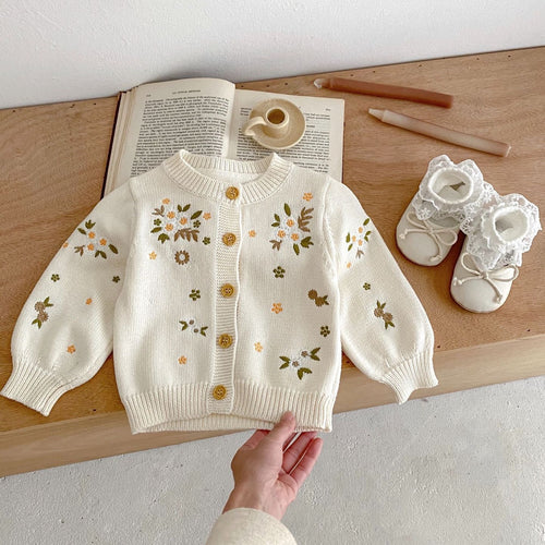 Baby Girls Floral Embroidered Knit Cardigan