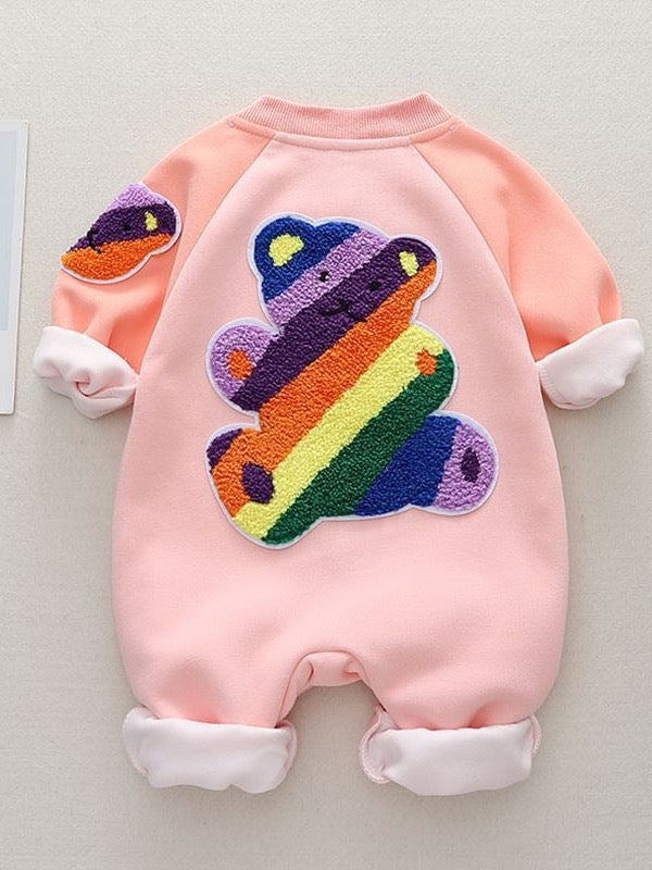 Baby Winter Warm Plush Cartoon Bear Zipper Romper