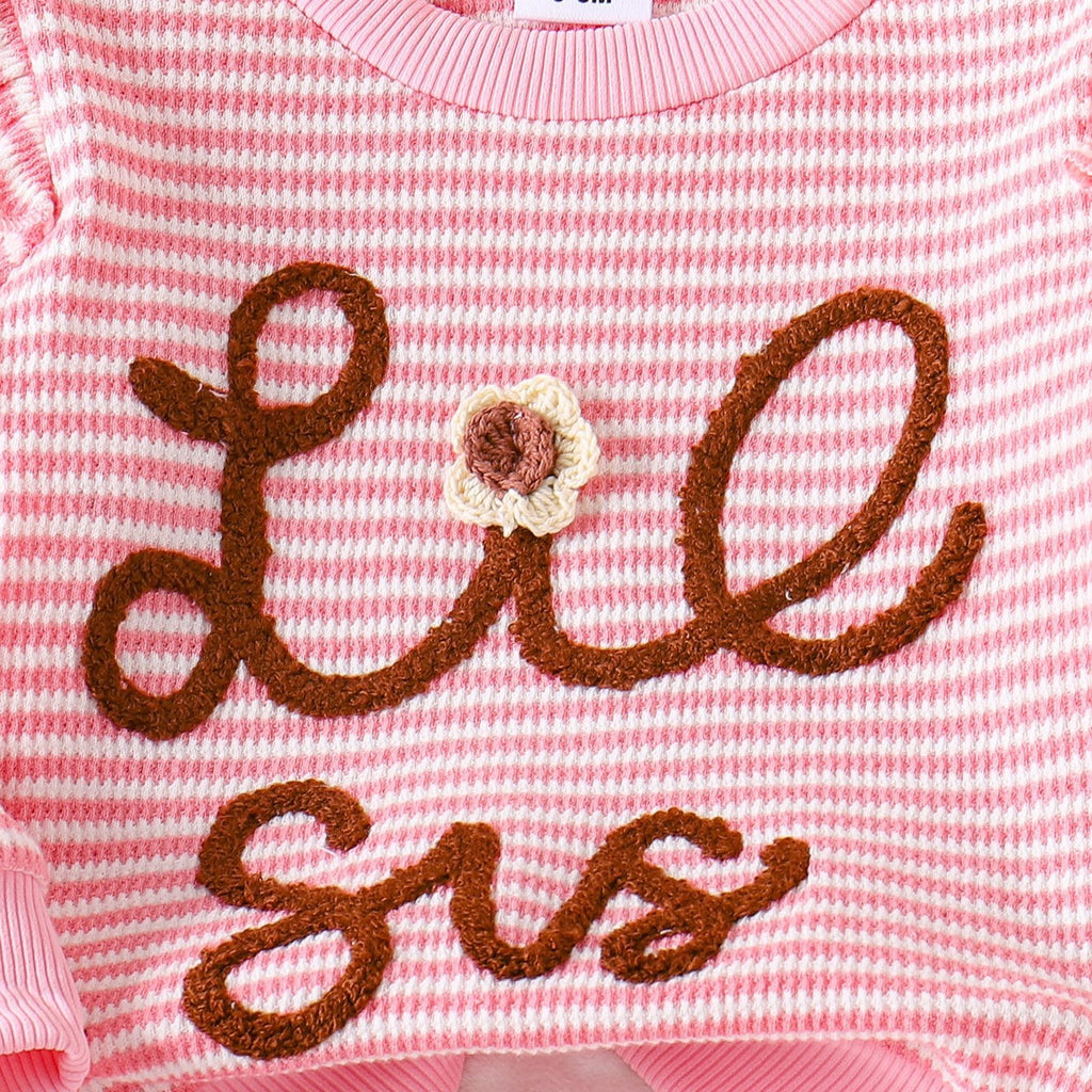 Toddler Girl Valentine Striped Heart Embroidered Set