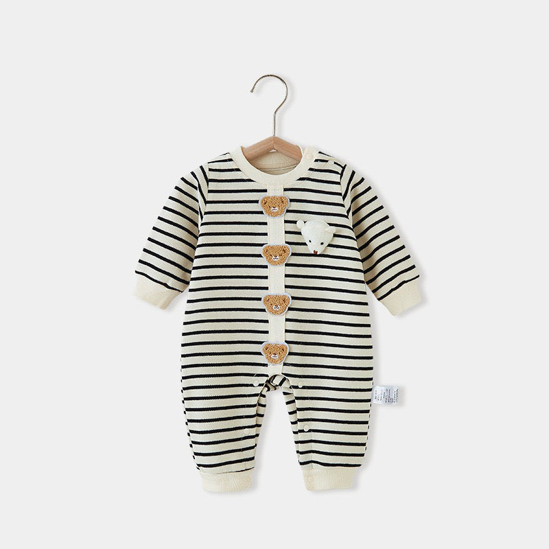 Children's Jumpsuit with Stripes and Teddy Bear