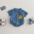 Baby Bodysuit with Teddy Bear Print, Denim
