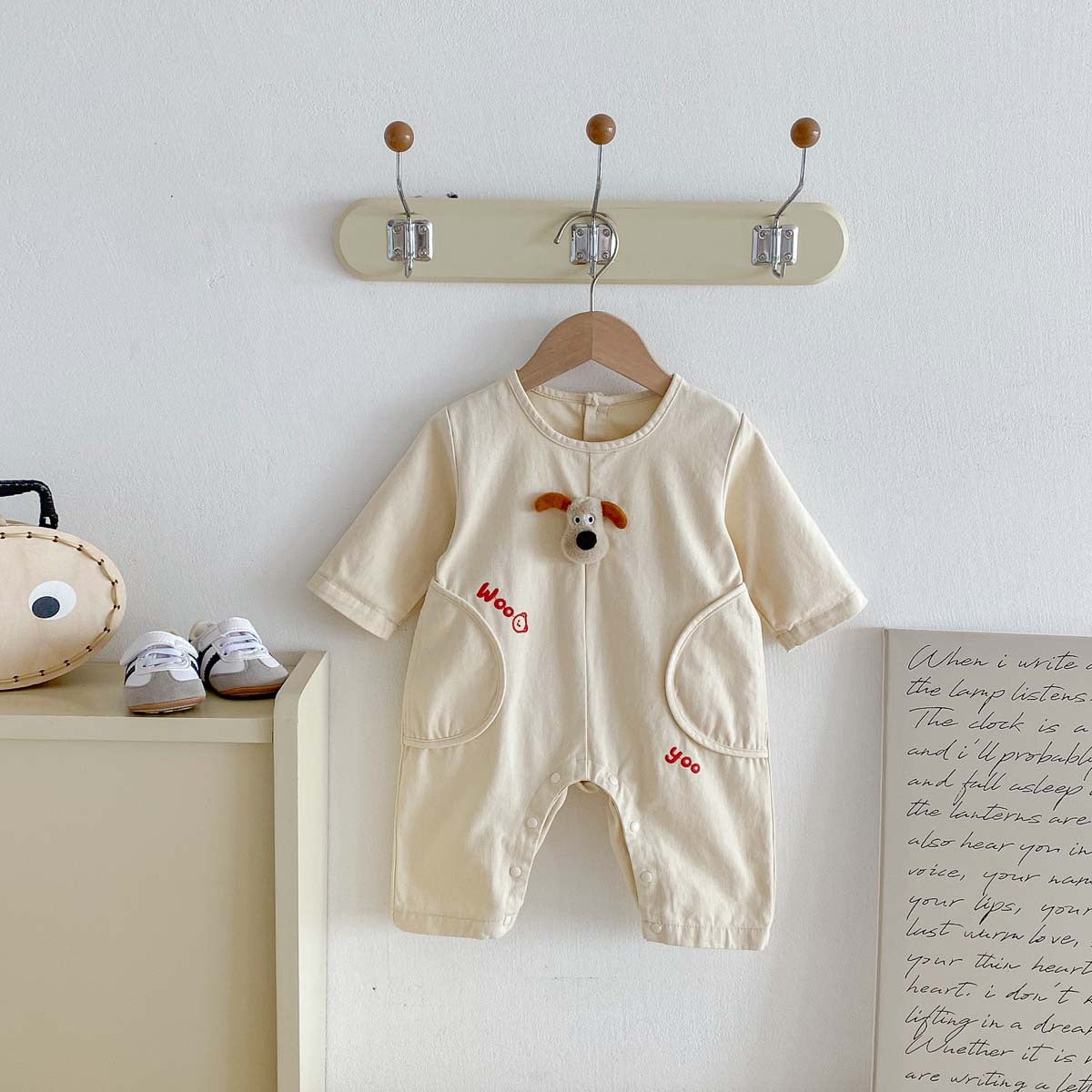 Baby Cartoon Letter Embroidered Long Sleeve Romper