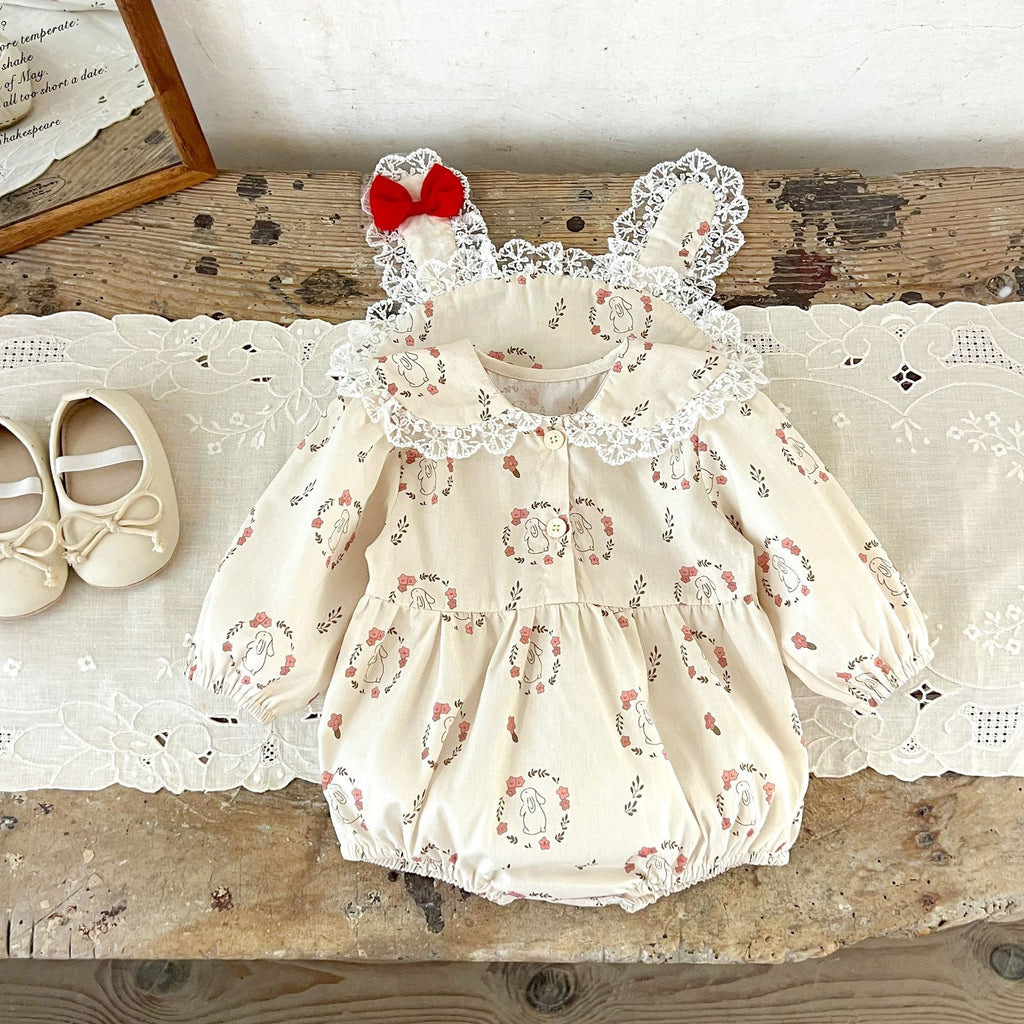 Baby Girls Lace Splice Long Sleeve Cotton Bodysuit