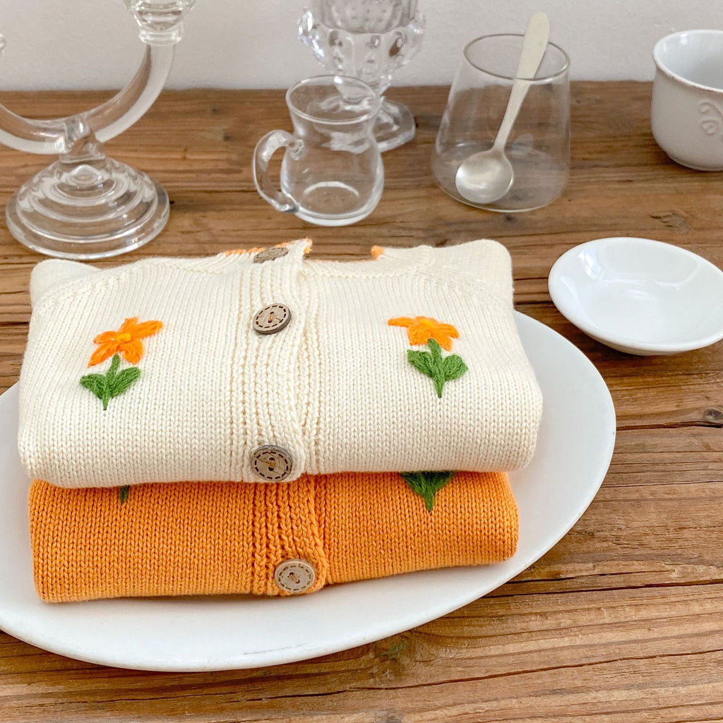 Children's Cardigan with Knitted Flowers