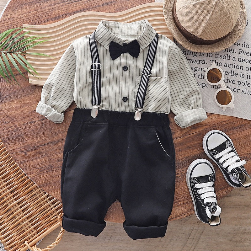 Toddler Boy White Shirt & Suspender Pants Set