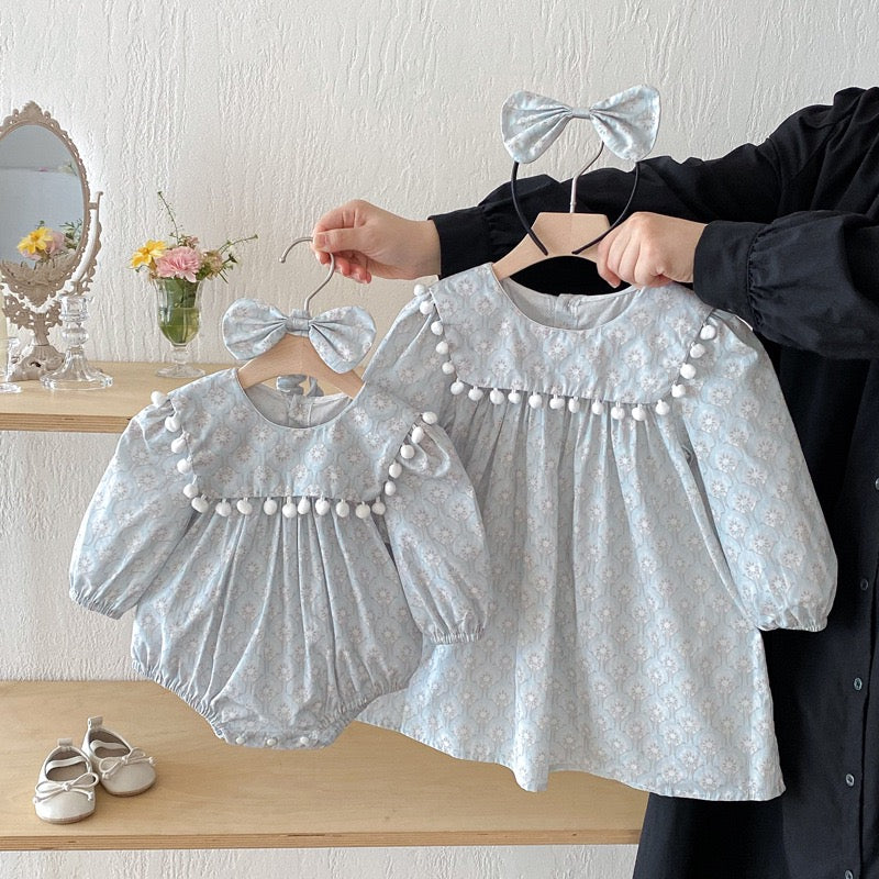 Long Sleeved Kids Clothes Autumn Triangle Sisters Dress